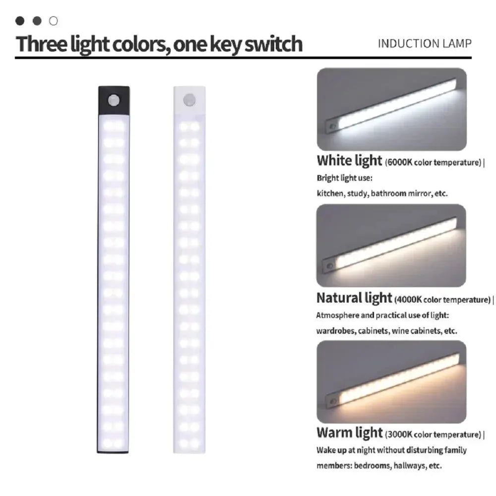 USB Rechargeable LED Cabinet Light Motion Sensor Kitchen Wardrobe Lamp 20–60cm