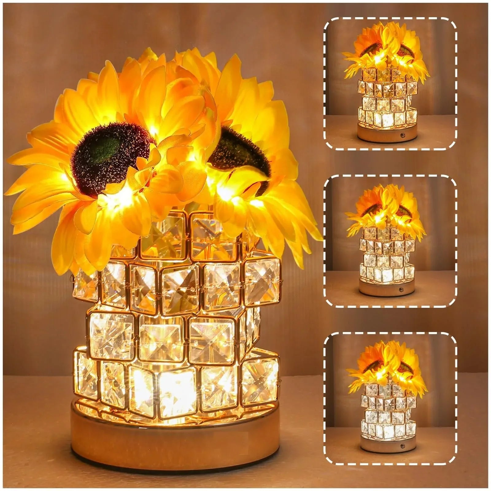 Sunflower Touch LED Table Lamp Rechargeable Night Light 3-Color Dimmable Decor