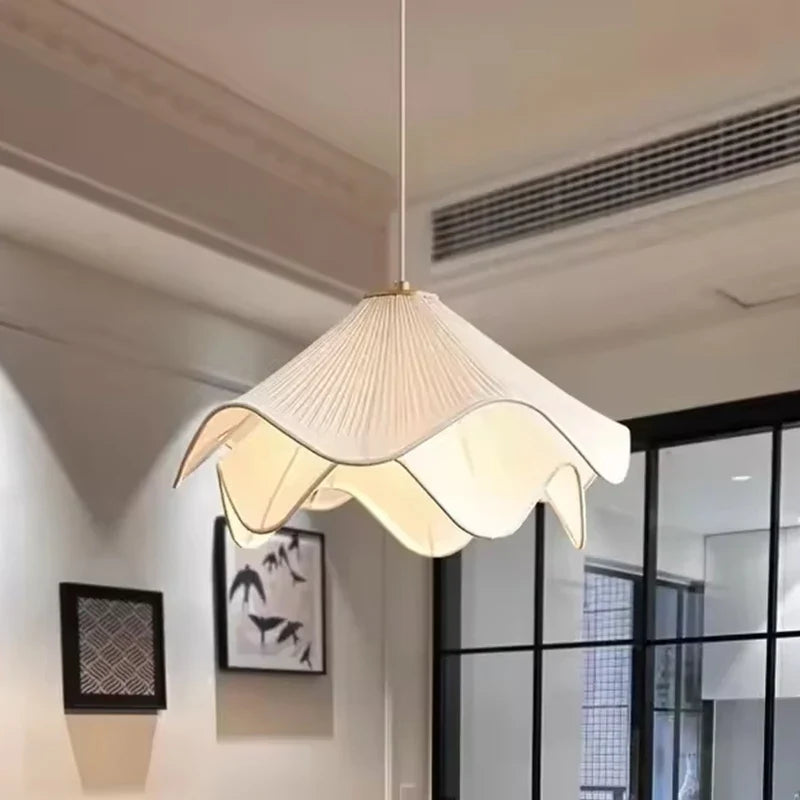 Nordic LED Pendant Lamp White Fabric Flower Chandelier Living Room Bedroom Decor