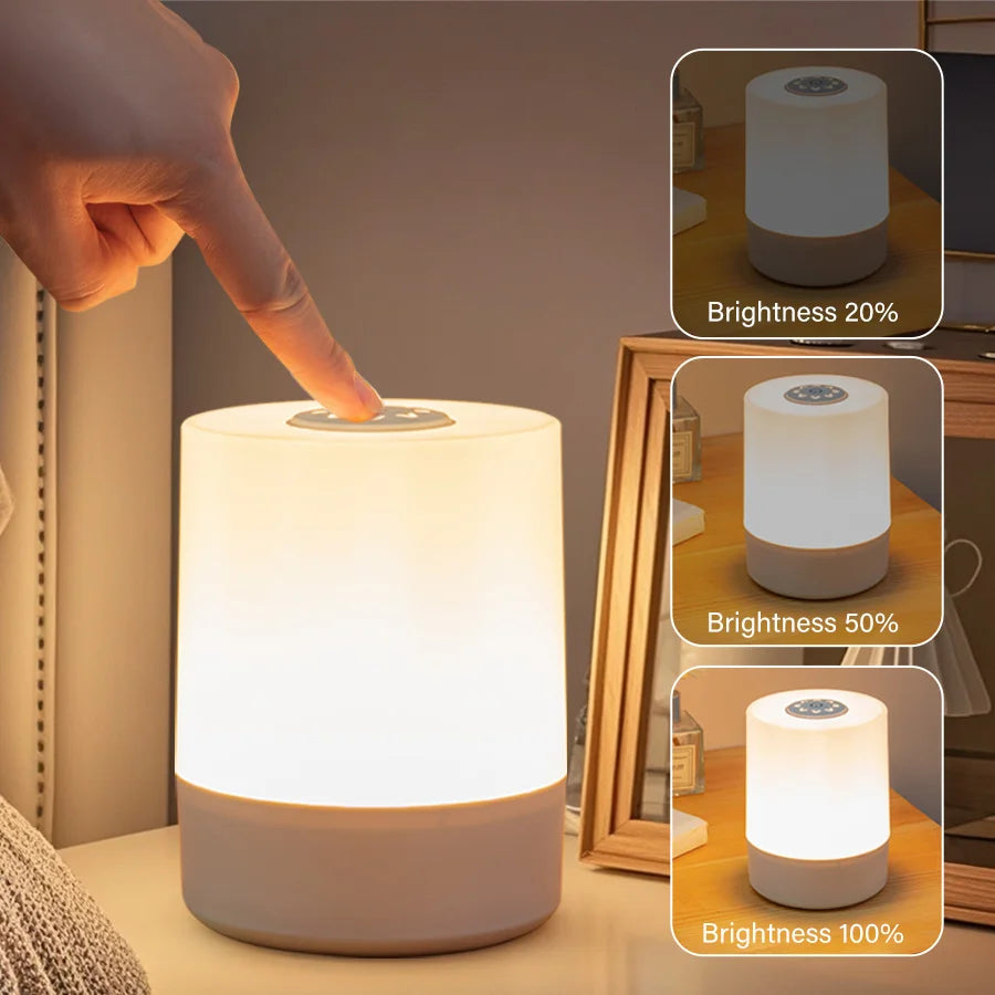 Dimmable LED Bedside Lamp – Touch Control Rechargeable Night Light for Bedroom Use
