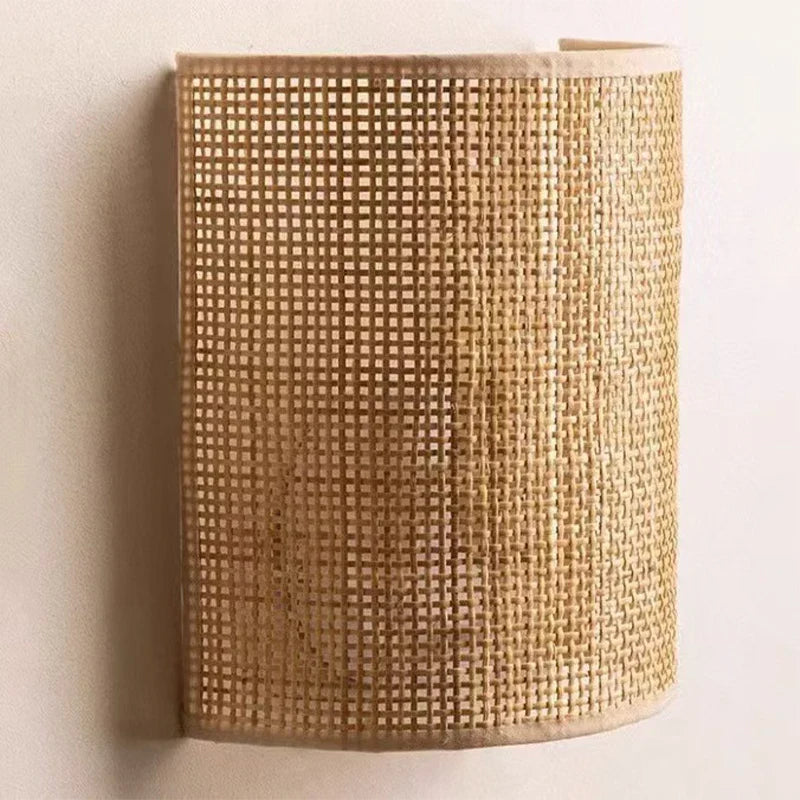 Vintage Rattan Wall Light E27 Handwoven Rope Sconce for Bedside Living Room