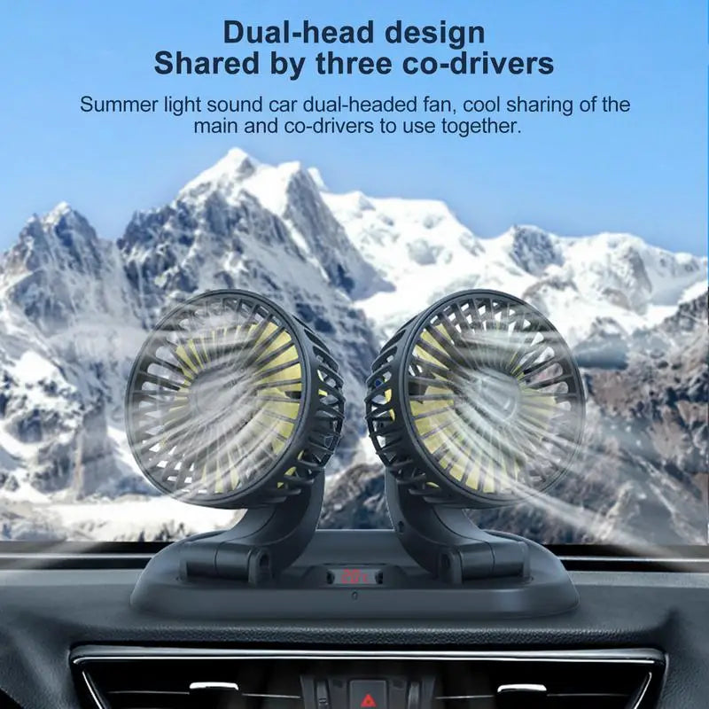 Dual Head Car Cooling Fan 12V/24V 3-Speed with Remote