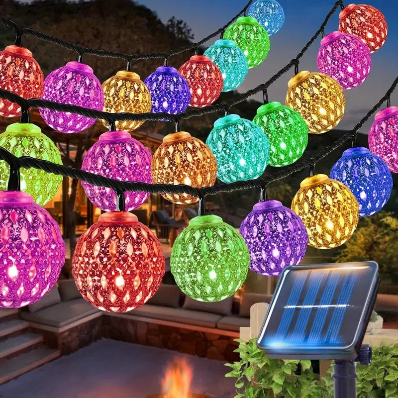 Outdoor Solar Moroccan Ball String Lights 50/30/20 LED Fairy Lights Garden Party