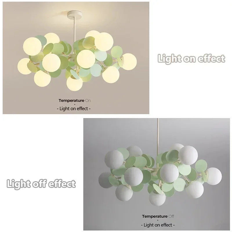 Nordic Green Molecule Glass Chandelier LED Pendant Light Bedroom Home Restaurant
