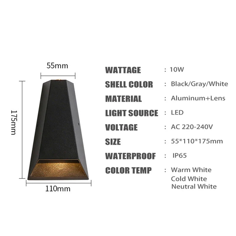 IP65 Waterproof LED Outdoor Wall Sconce Aluminum Porch Garden Modern Light