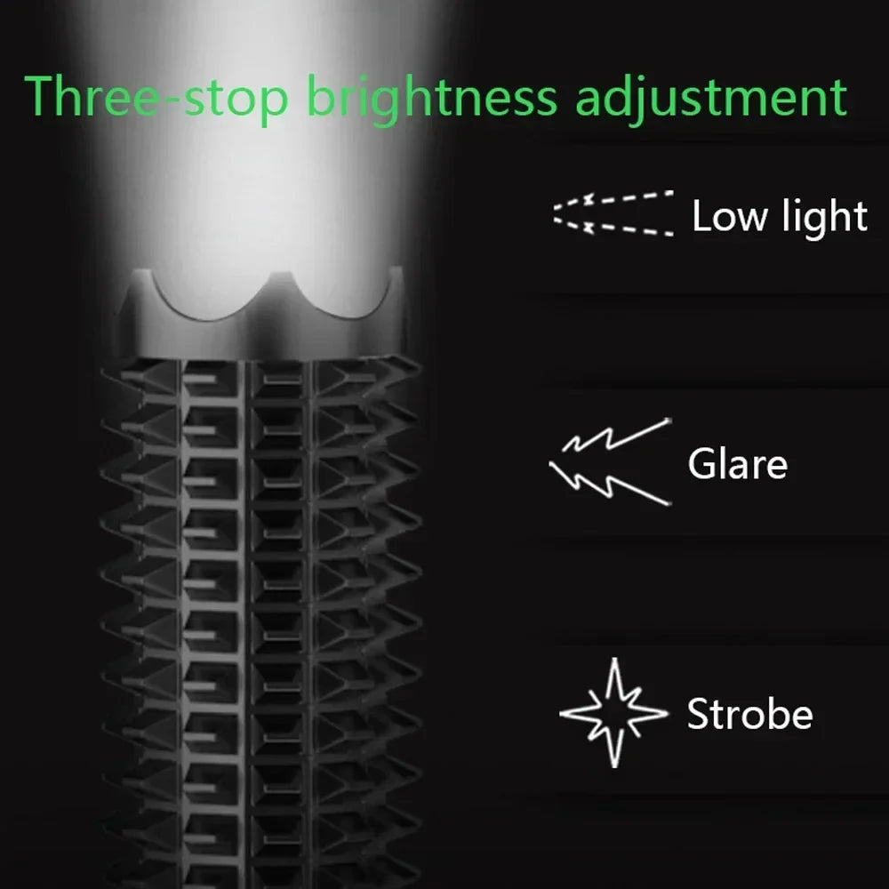 Aluminum Alloy LED Flashlight with Telescopic Handle and Zoom Beam Function