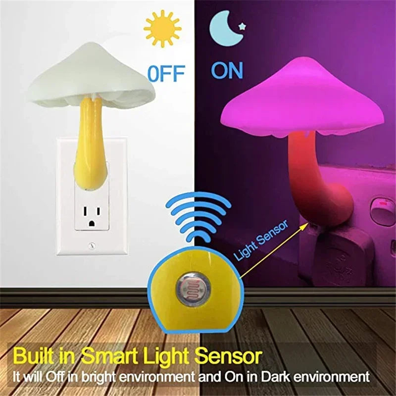 Mushroom LED Night Light Auto Sensor Wall Lamp Kids Bedroom Bedside US Plug Decor
