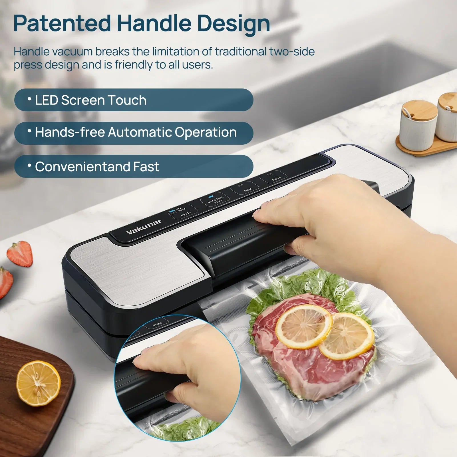 Vacuum Sealer Machine 80Kpa Sous Vide Food Saver Handle Type Multifunctional VH1506