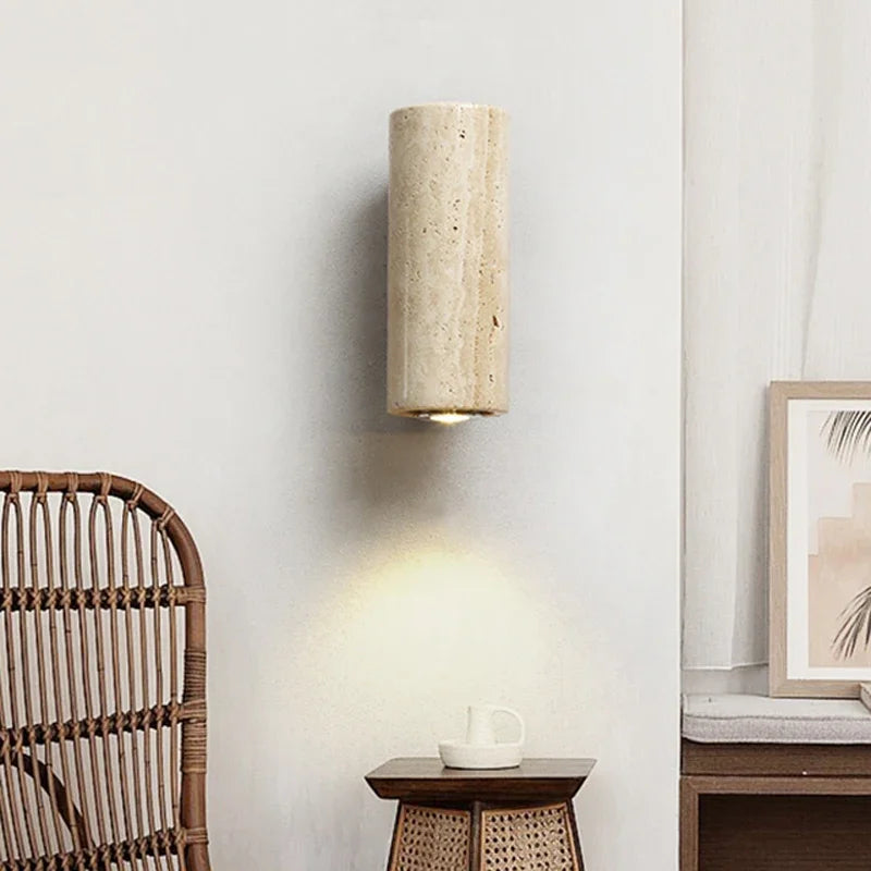 Wabi Sabi Marble LED Wall Light Travertine Bedside Lamp for Bedroom Living