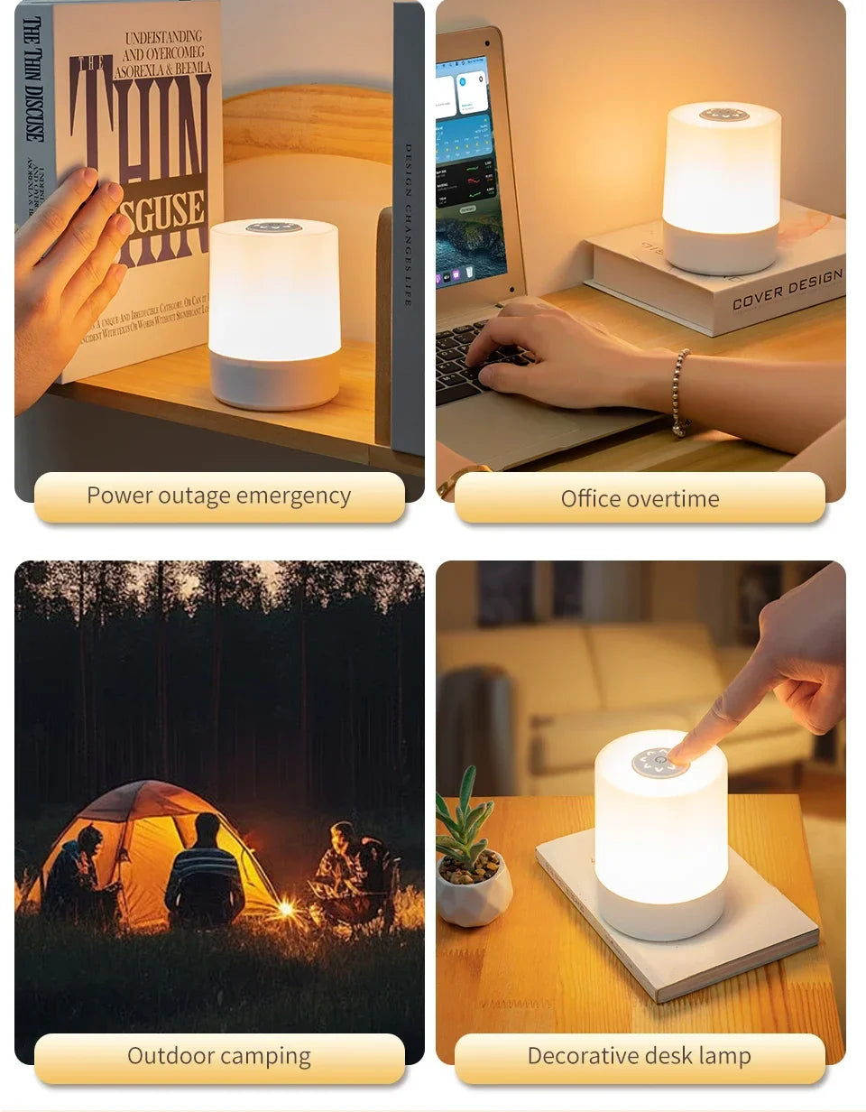 Dimmable LED Bedside Lamp – Touch Control Rechargeable Night Light for Bedroom Use