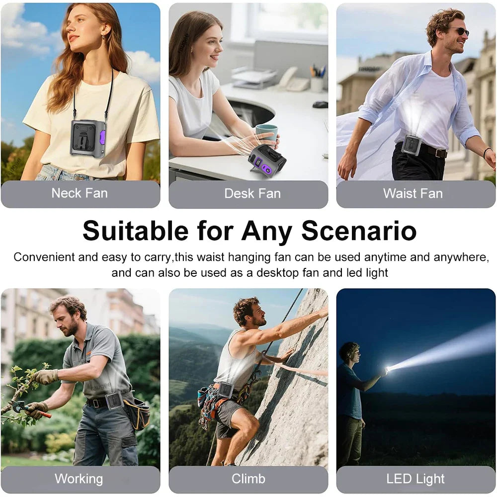 Portable Waist Fan 8000mAh Semiconductor Cooling 100-Speed