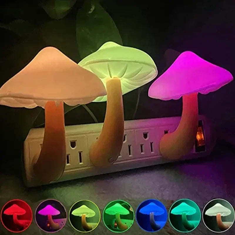 Mushroom LED Night Light Auto Sensor Wall Lamp Kids Bedroom Bedside US Plug Decor