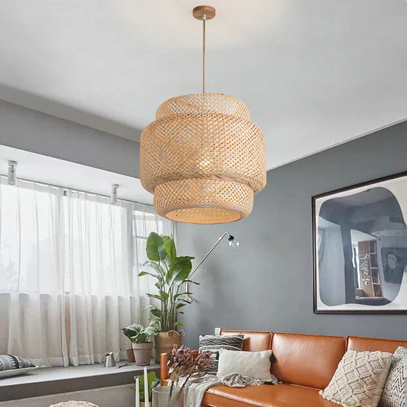 Handwoven Chinese Bamboo Pendant Lamp – Woven Hanging Light for Restaurant & Home