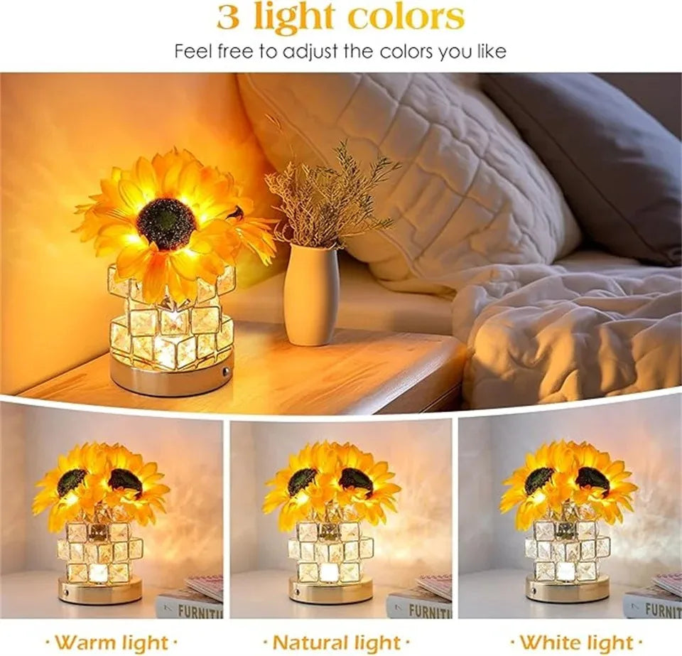 Sunflower Touch LED Table Lamp Rechargeable Night Light 3-Color Dimmable Decor