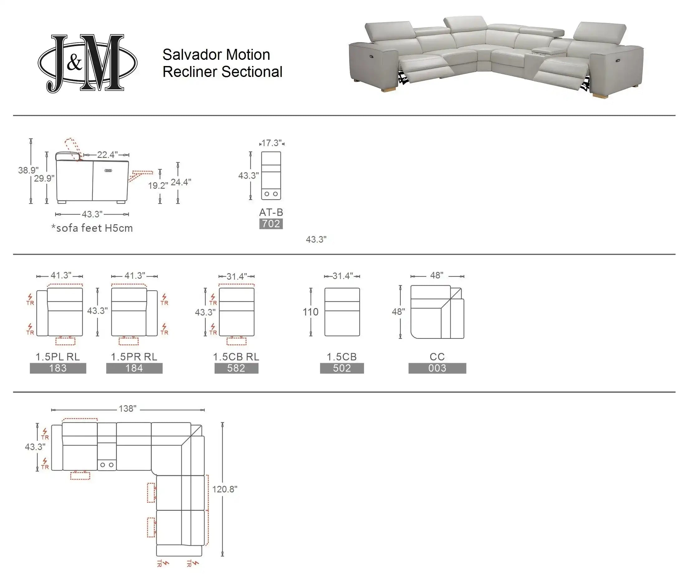 Salvador Grey 6Pc Motion Sectional | Modern Leather Sectional