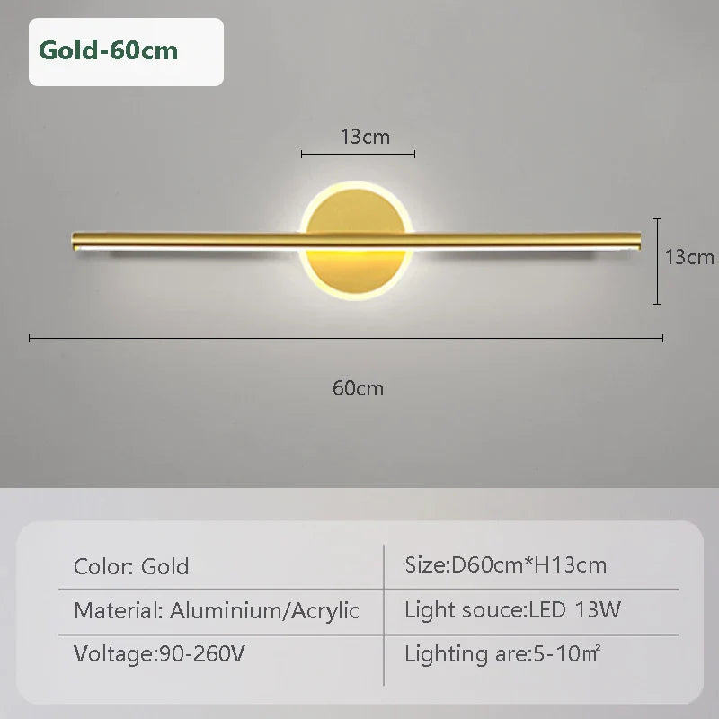 LED Mirror Front Wall Light – 40/60cm Gold Black Indoor Lamp for Bathroom & Bedroom