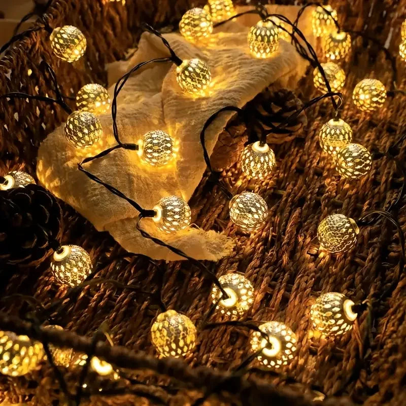 Outdoor Solar Moroccan Ball String Lights 50/30/20 LED Fairy Lights Garden Party