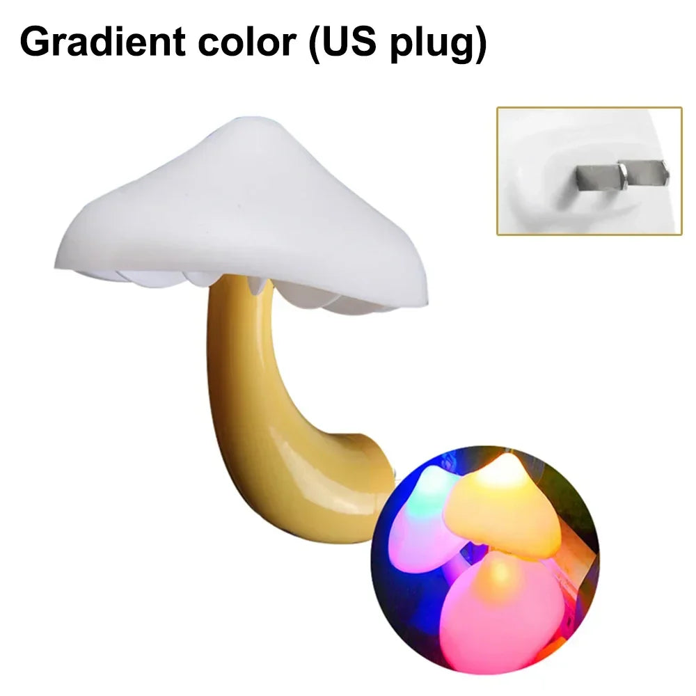 Mushroom LED Night Light Auto Sensor Wall Lamp Kids Bedroom Bedside US Plug Decor