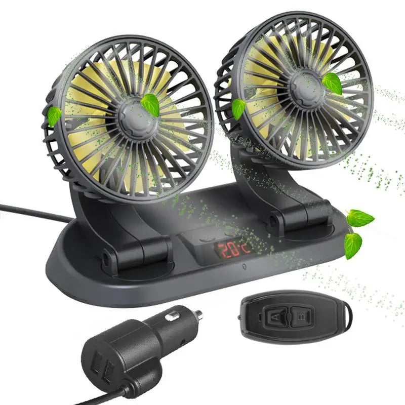 Dual Head Car Cooling Fan 12V/24V 3-Speed with Remote