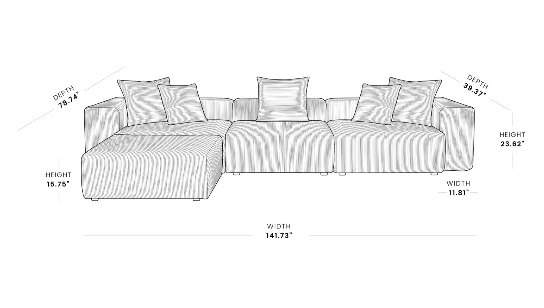 ModLuxe Modern Modular Sectional – 142” Wide Contemporary Sofa