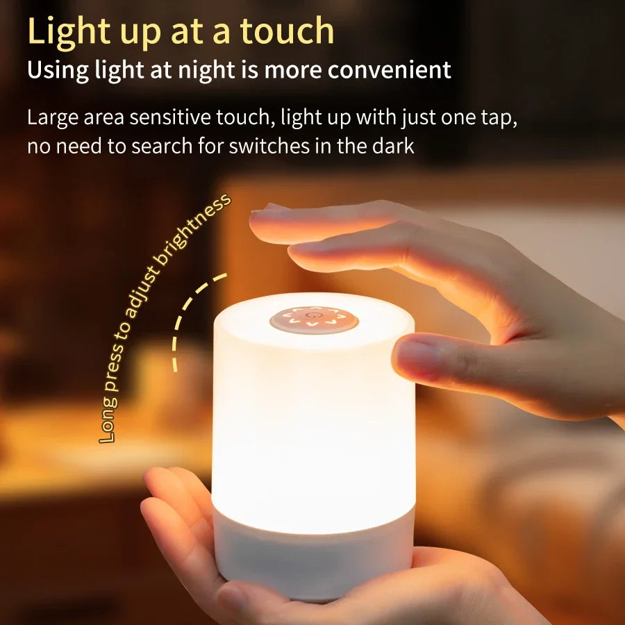 Dimmable LED Bedside Lamp – Touch Control Rechargeable Night Light for Bedroom Use