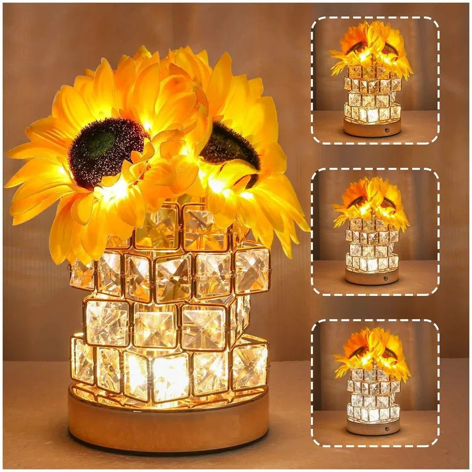 Sunflower Touch LED Table Lamp Rechargeable Night Light 3-Color Dimmable Decor