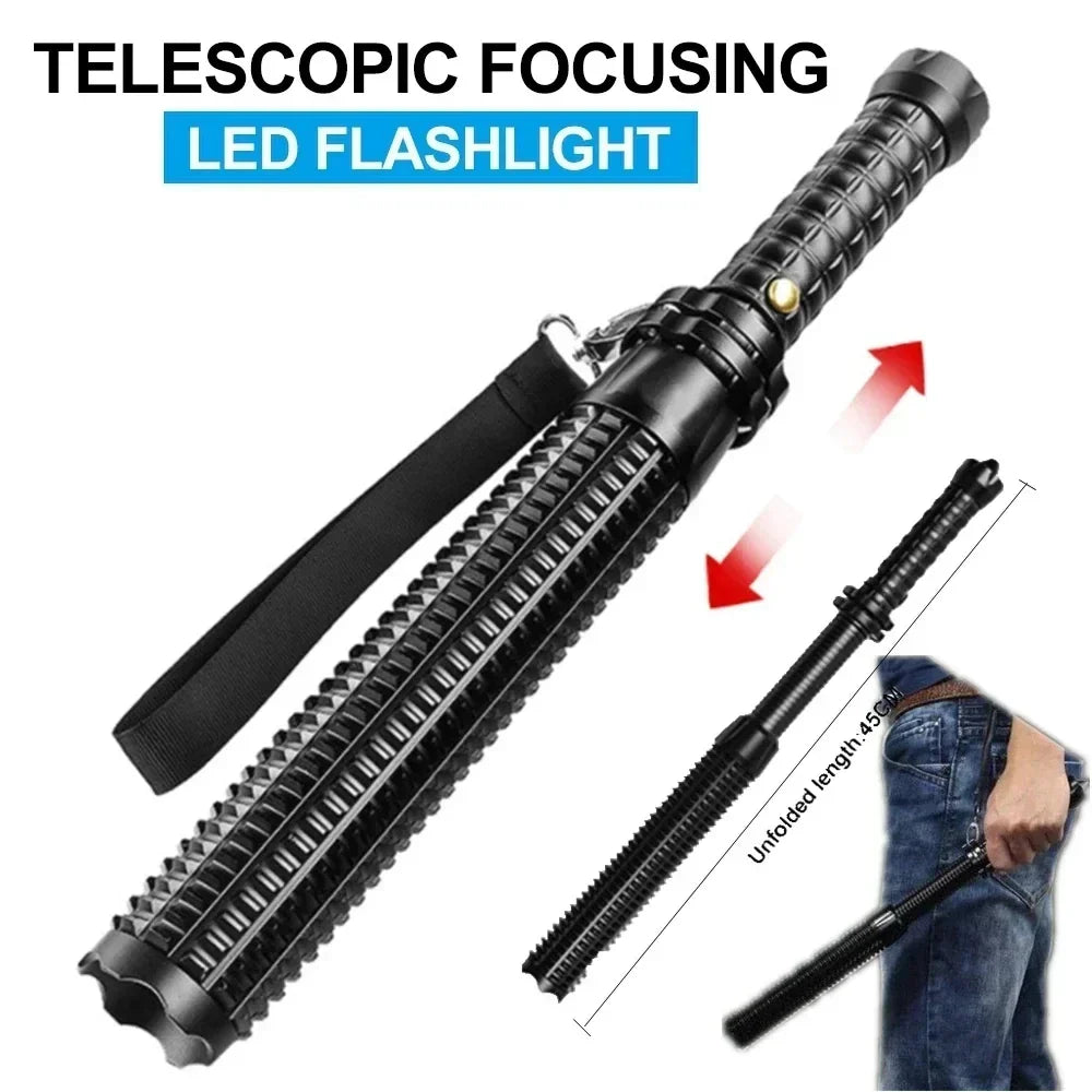 Aluminum Alloy LED Flashlight with Telescopic Handle and Zoom Beam Function