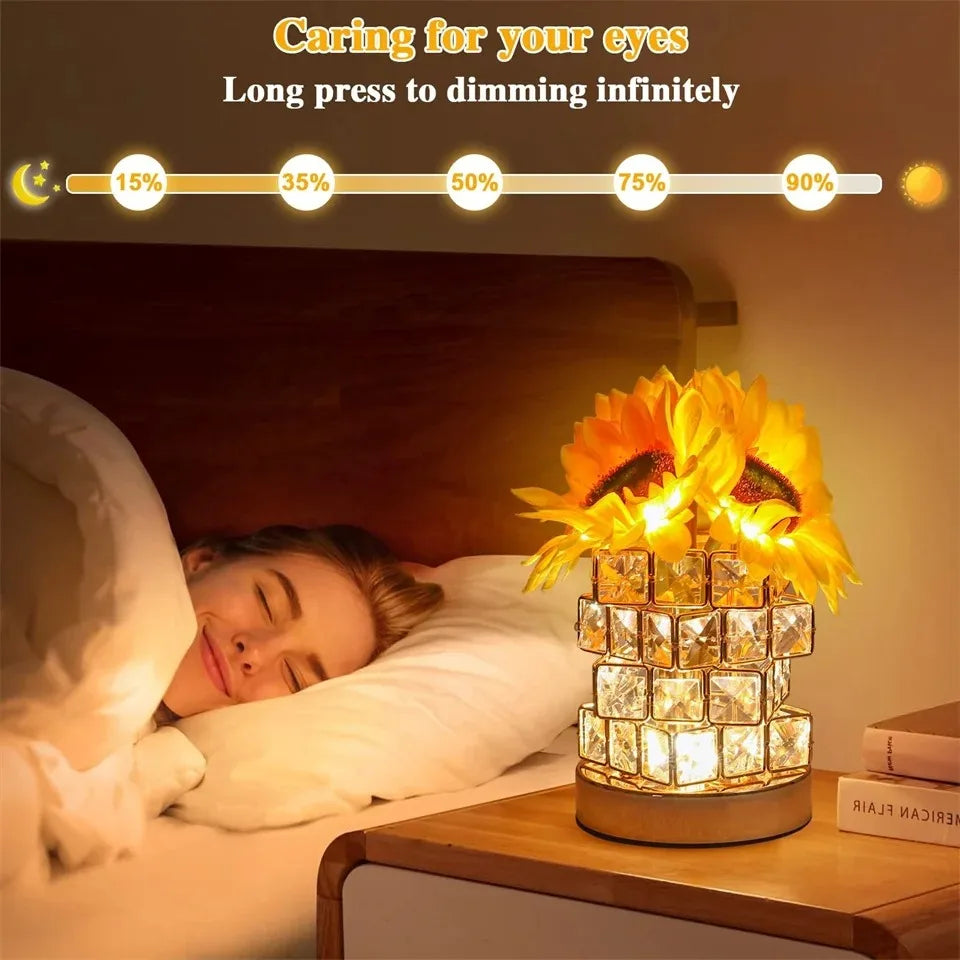 Sunflower Touch LED Table Lamp Rechargeable Night Light 3-Color Dimmable Decor