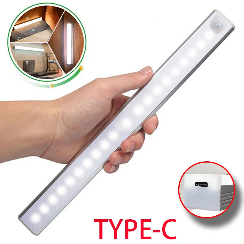 Wireless Motion Sensor LED Night Light – Rechargeable Type-C Cabinet & Stair Lamp