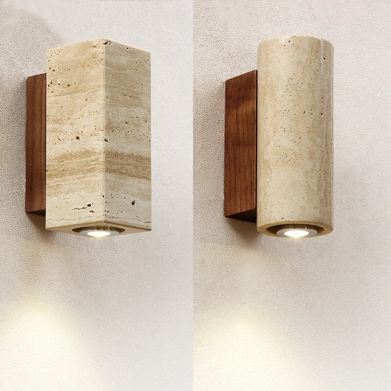 Wabi Sabi Marble LED Wall Light Travertine Bedside Lamp for Bedroom Living