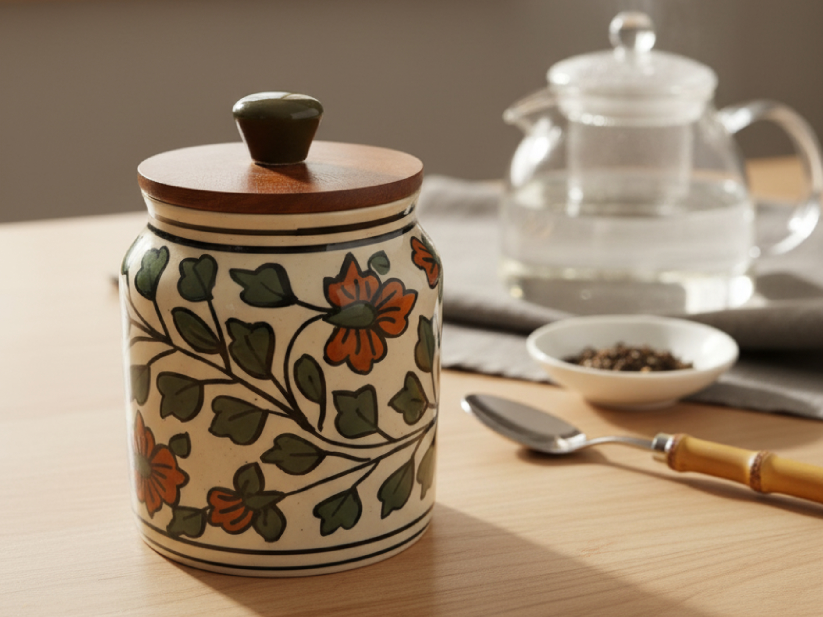 Ceramic Jars with Wooden Lids