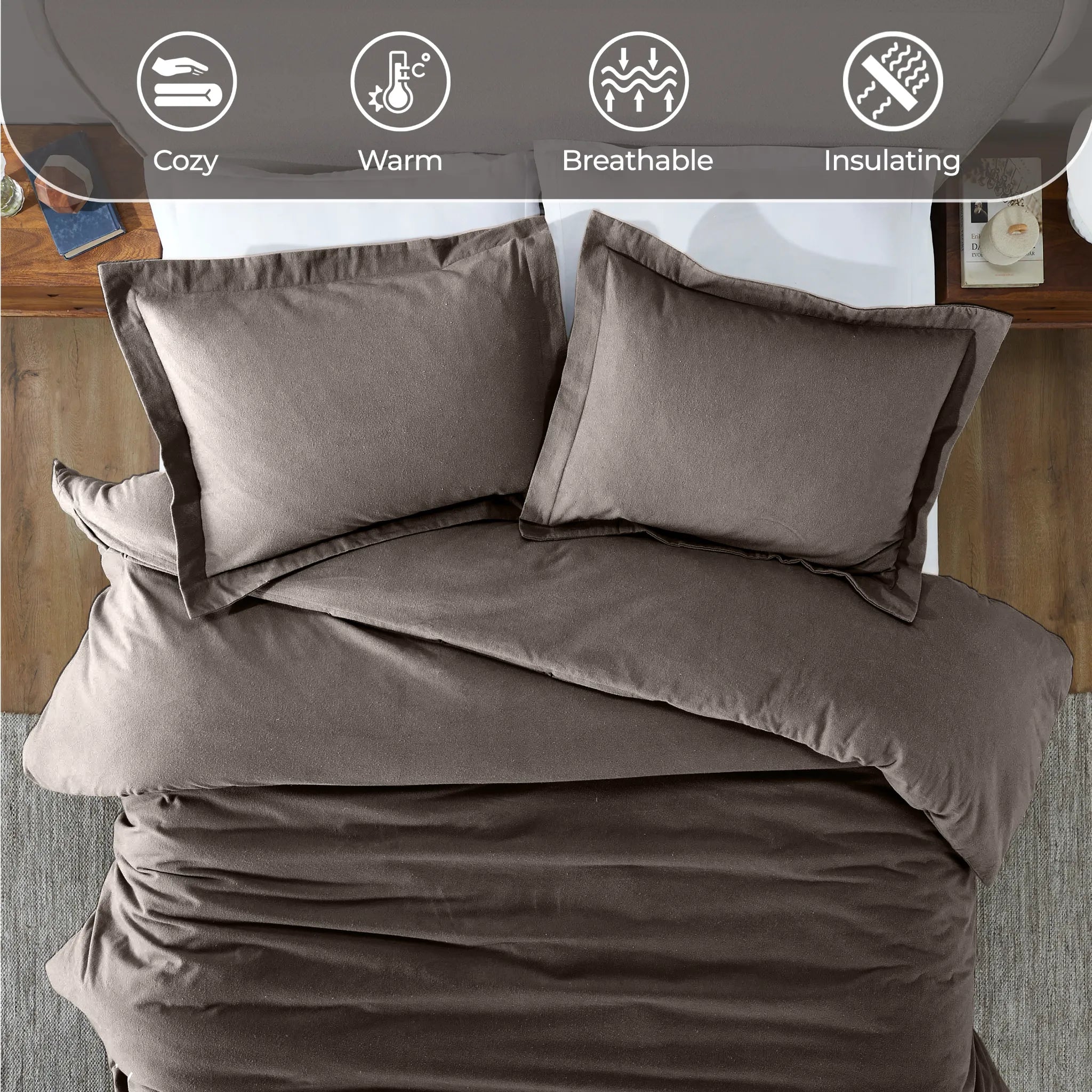 Flannel Cotton Modern Solid Fuzzy Duvet Cover Set With Pillow Shams - Duvet Cover Set by Superior Brand