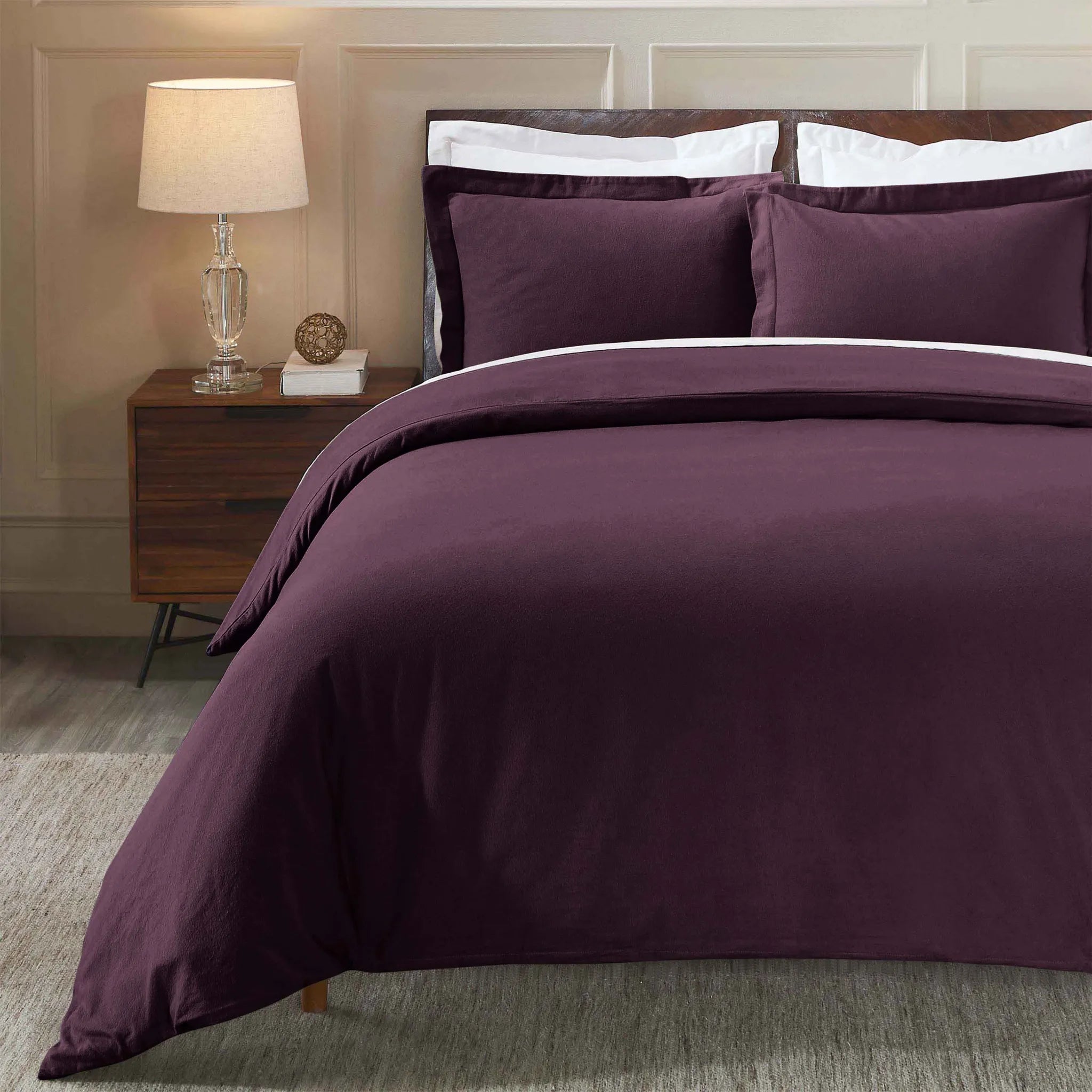 Flannel Cotton Modern Solid Fuzzy Duvet Cover Set With Pillow Shams - Duvet Cover Set by Superior Brand