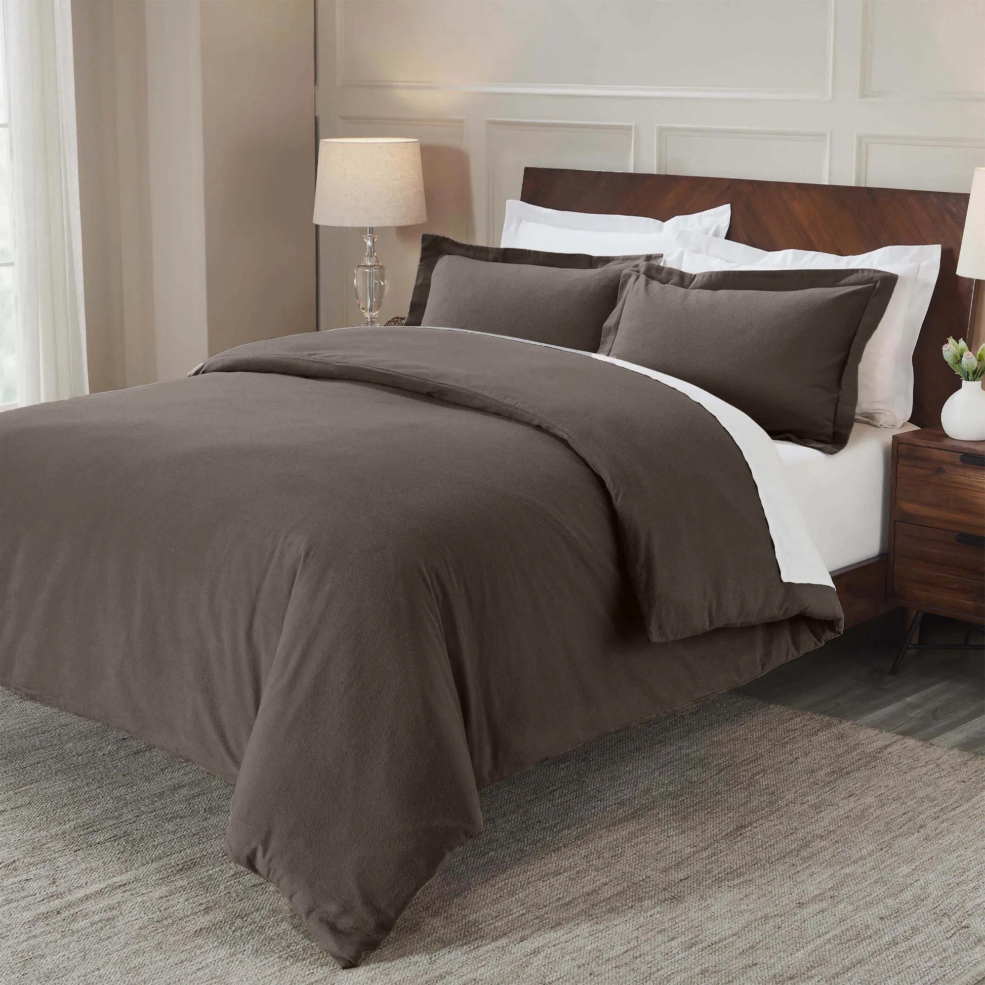 Flannel Cotton Modern Solid Fuzzy Duvet Cover Set With Pillow Shams - Duvet Cover Set by Superior Brand