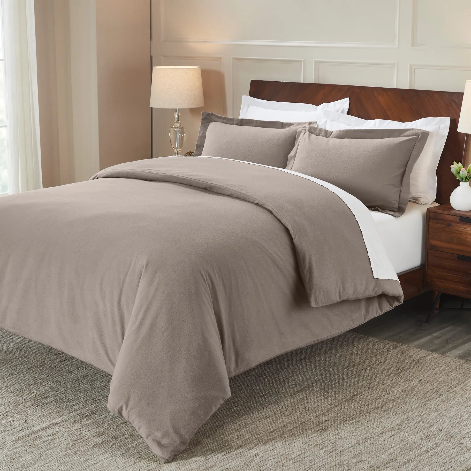 Flannel Cotton Modern Solid Fuzzy Duvet Cover Set With Pillow Shams - Duvet Cover Set by Superior Brand