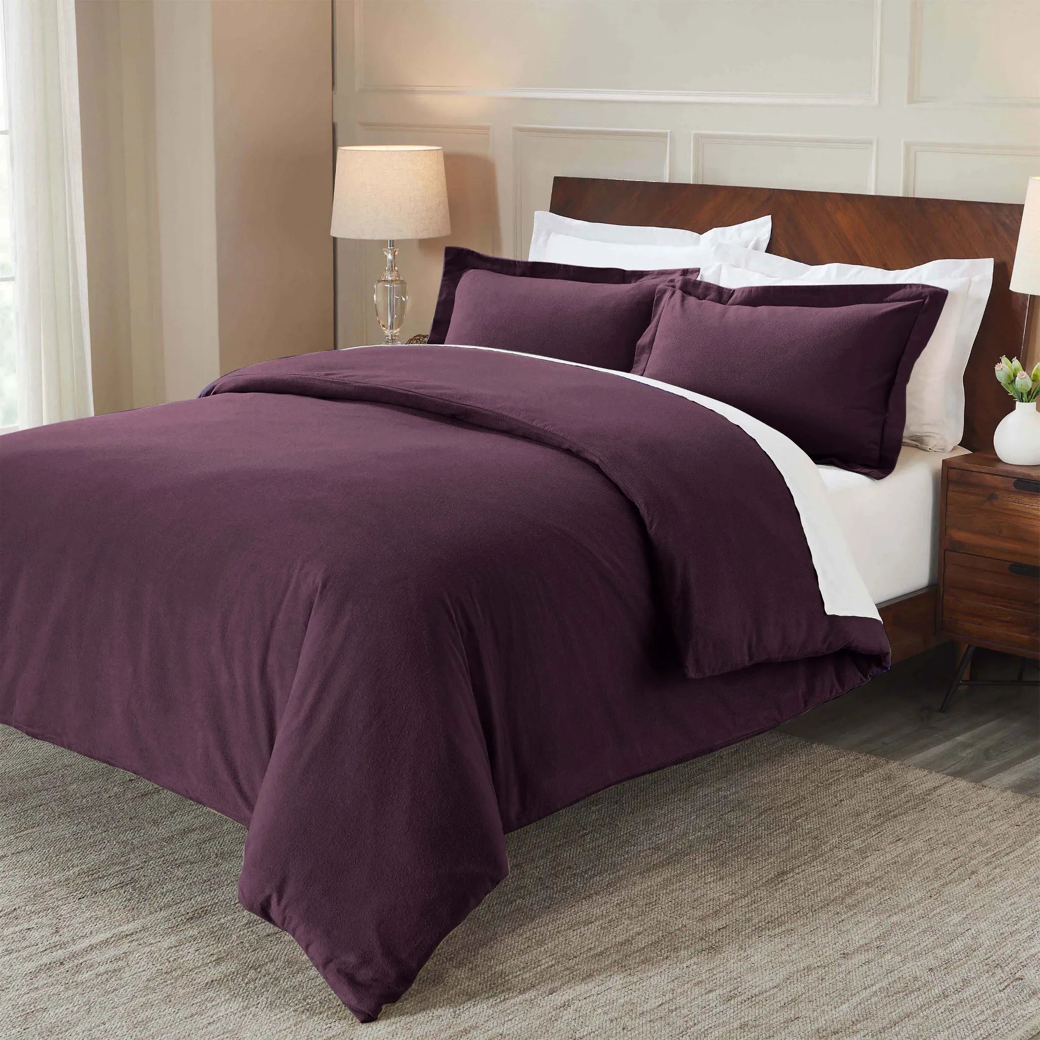 Flannel Cotton Modern Solid Fuzzy Duvet Cover Set With Pillow Shams - Duvet Cover Set by Superior Brand