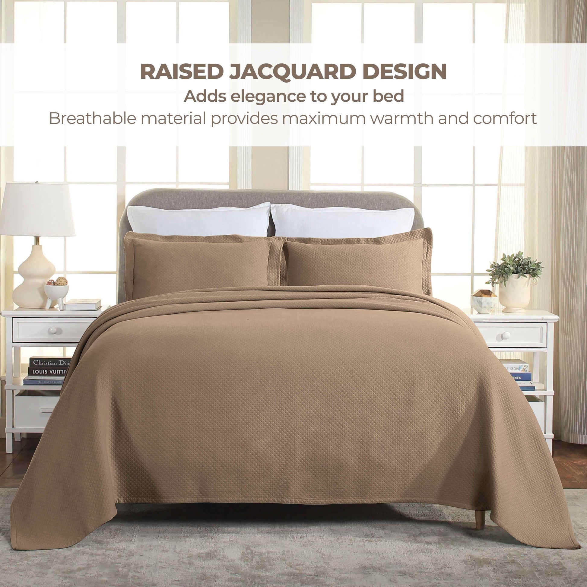 Solitaire Jacquard Matelassé Cotton Diamond Solitaire Bedspread Set - Bedspread by Superior Brand