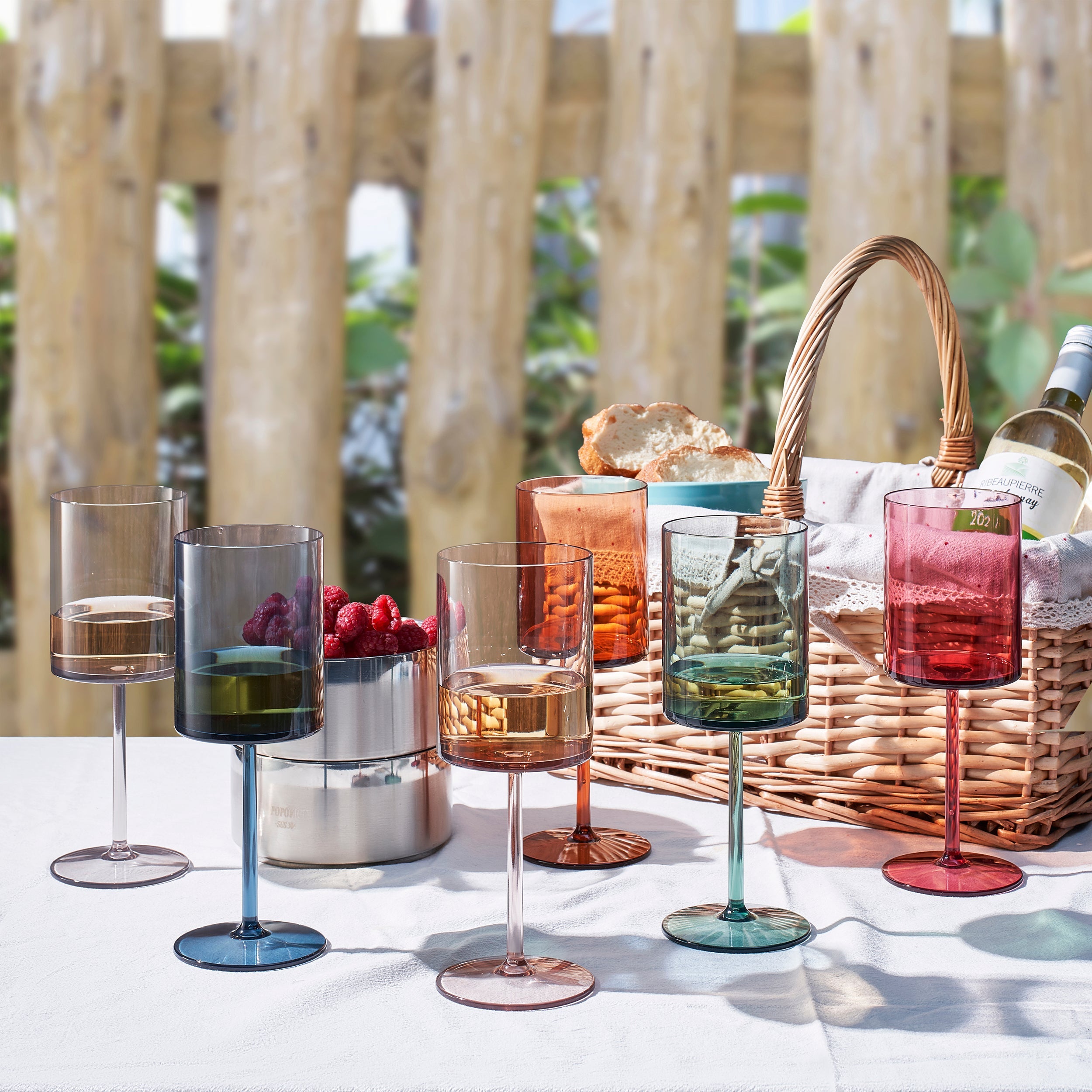 Tonal Acrylic Stemmed Square Wine Glassware, Set of 6