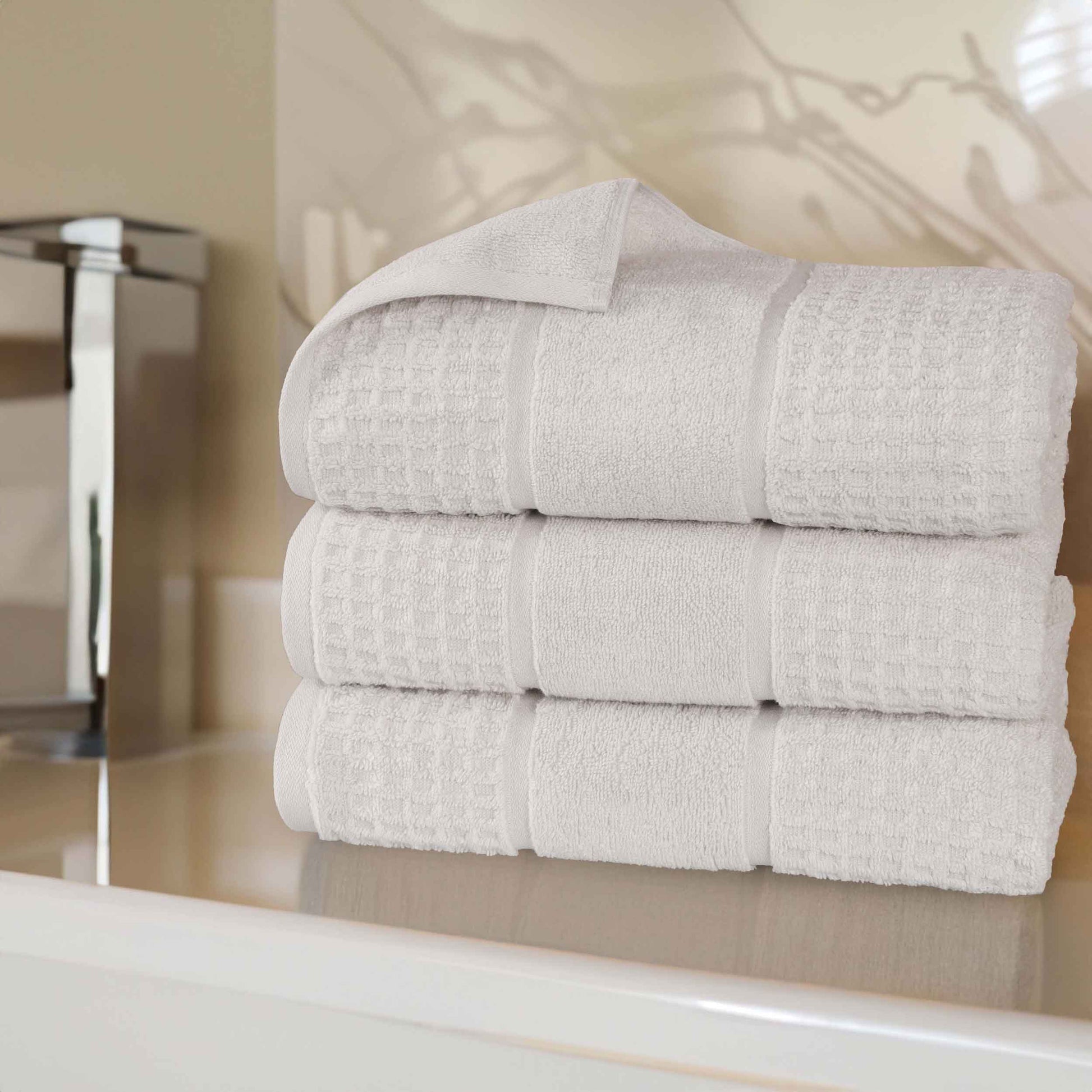 Napa Zero Twist Cotton Solid Waffle Honeycomb Bath Towel Set of 3 - Bath Towel by Superior Brand
