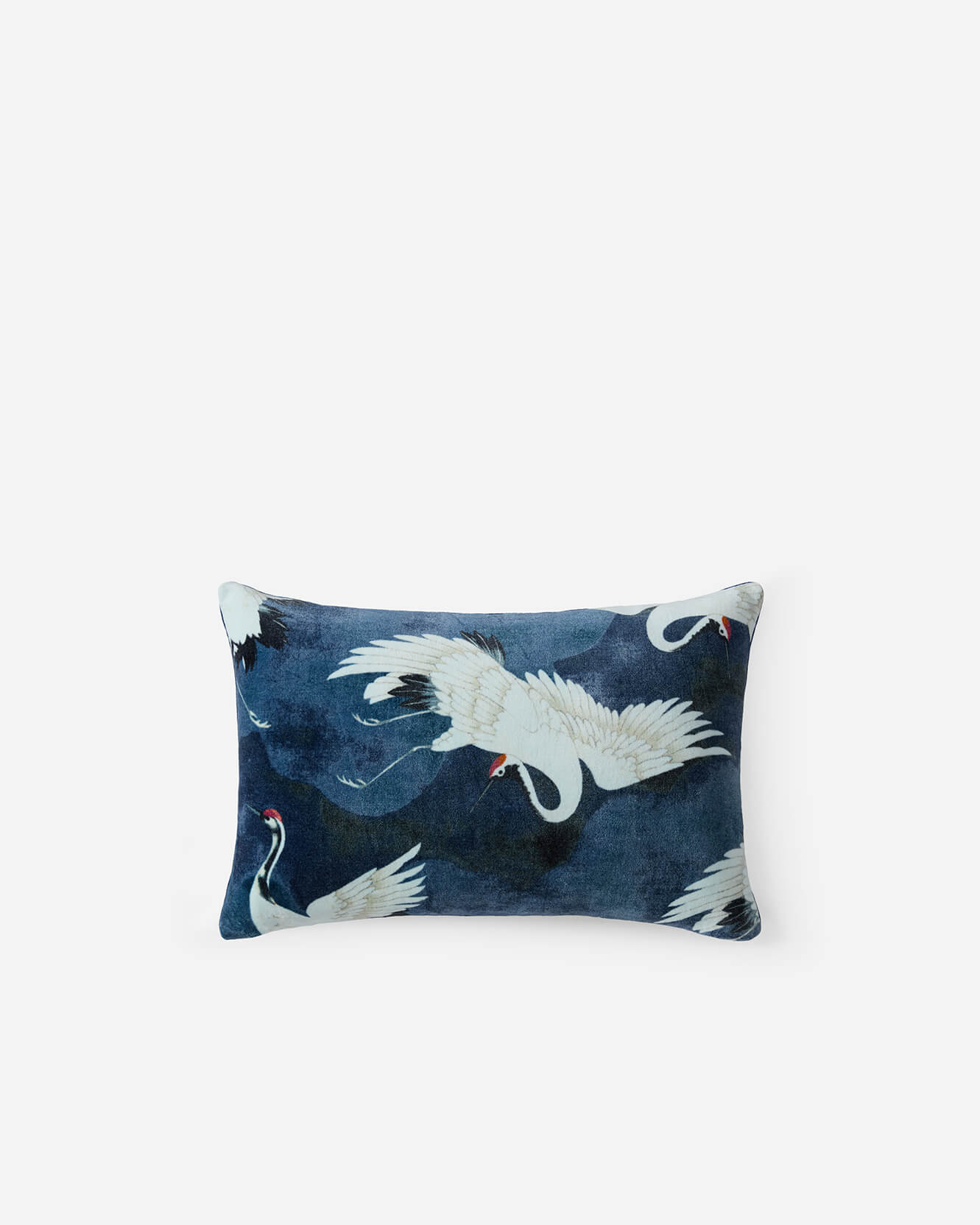 Velvet Crane in the Clouds Small Lumbar Pillow
