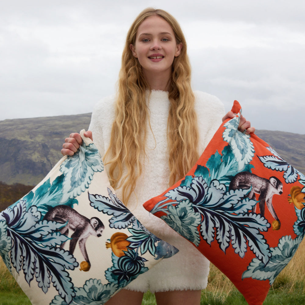 Damask Monkey Throw Pillow