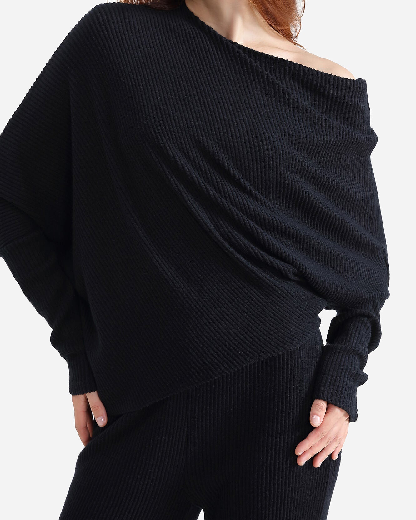 Cloud Knit Asymmetrical Long Sleeve Top