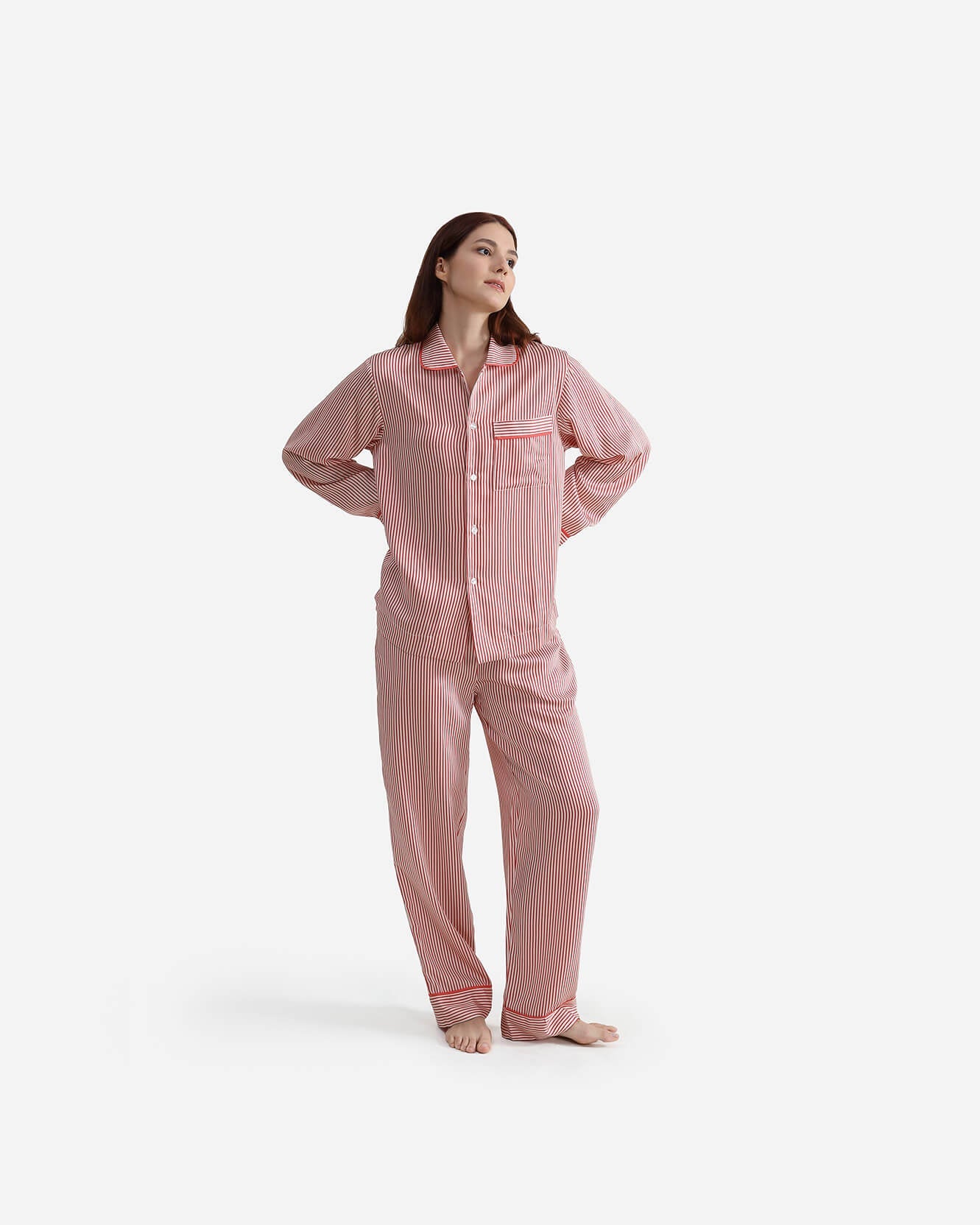 Silky Lyocell Long Striped Pajama Set