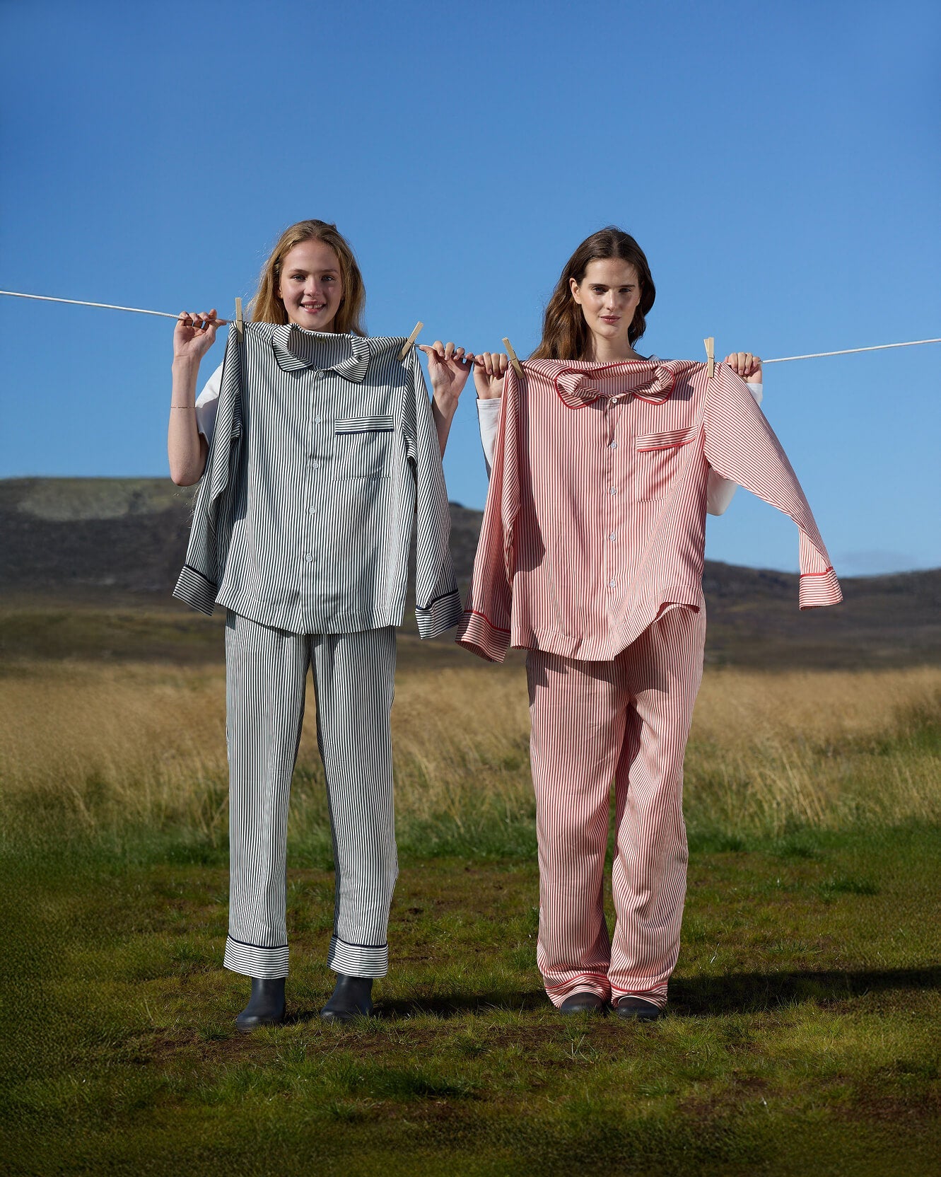 Silky Lyocell Long Striped Pajama Set