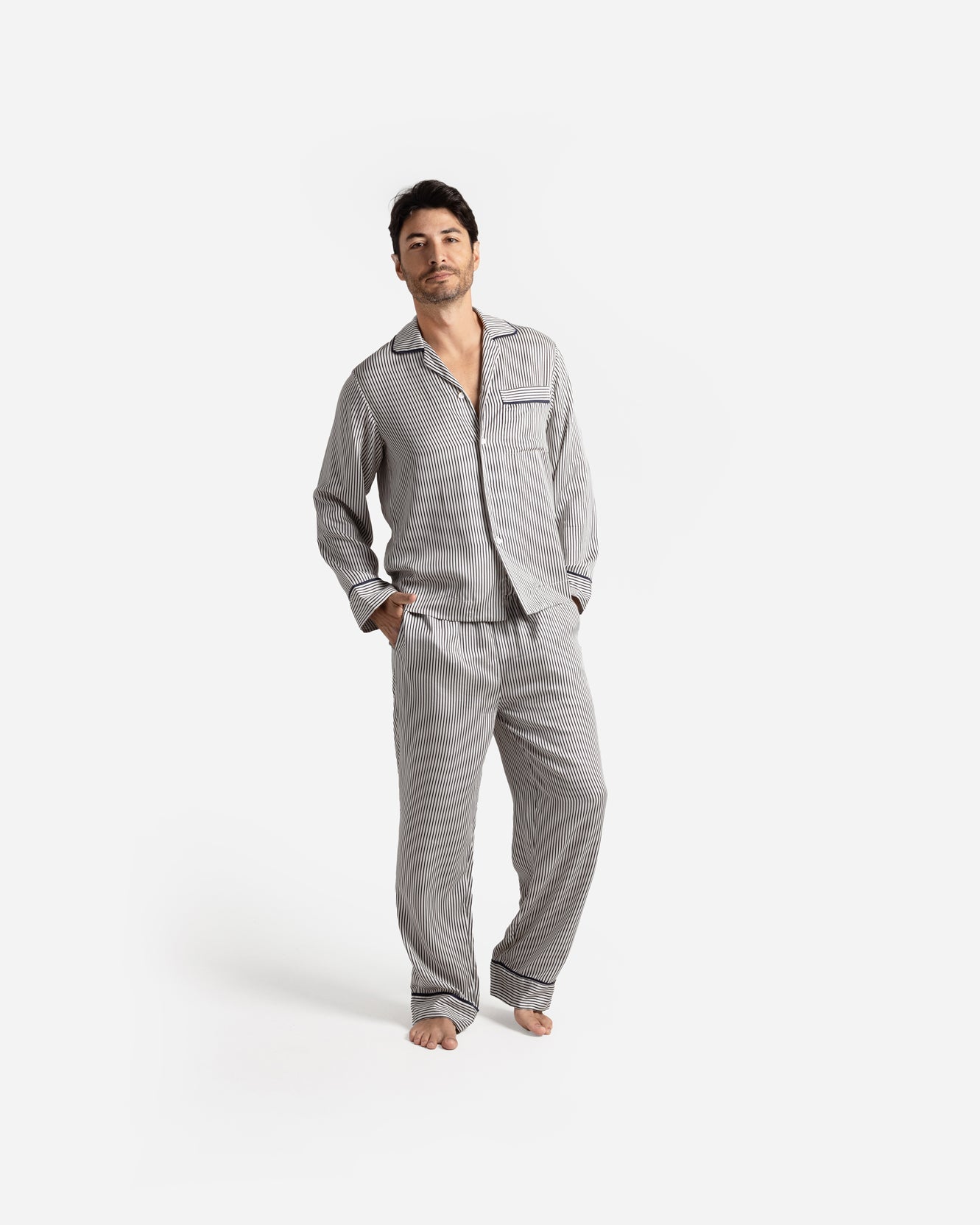 Silky Lyocell Long Striped Pajama Set