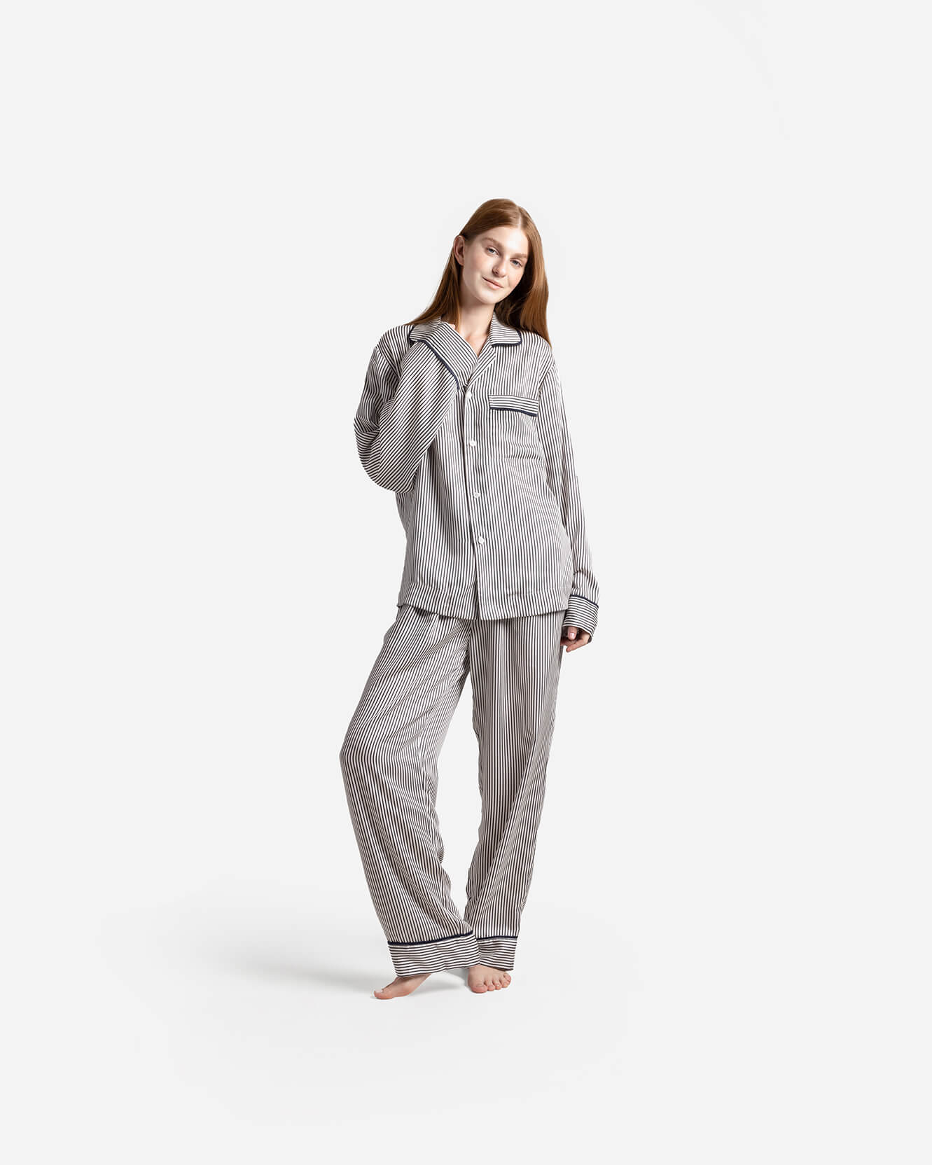 Silky Lyocell Long Striped Pajama Set