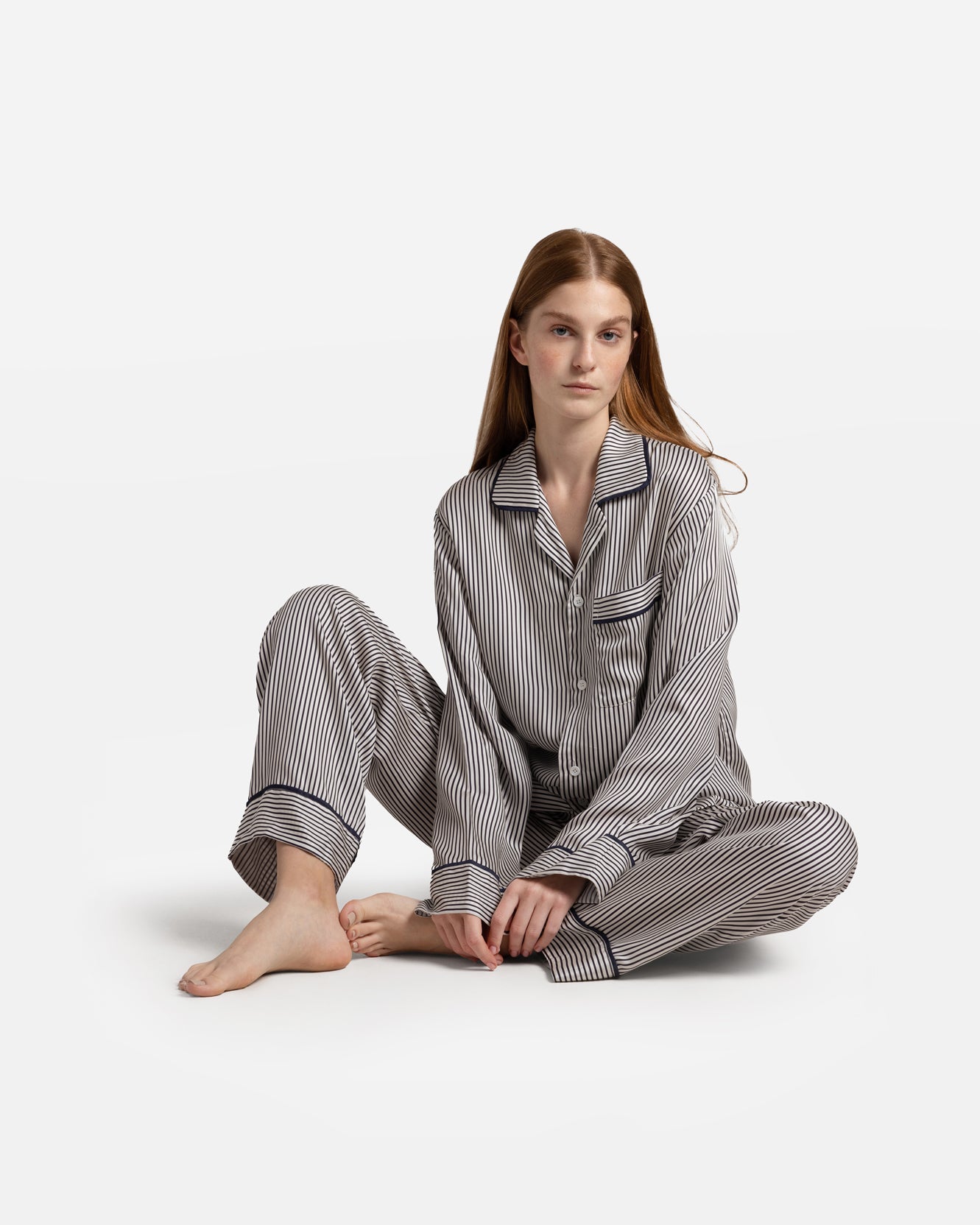 Silky Lyocell Long Striped Pajama Set