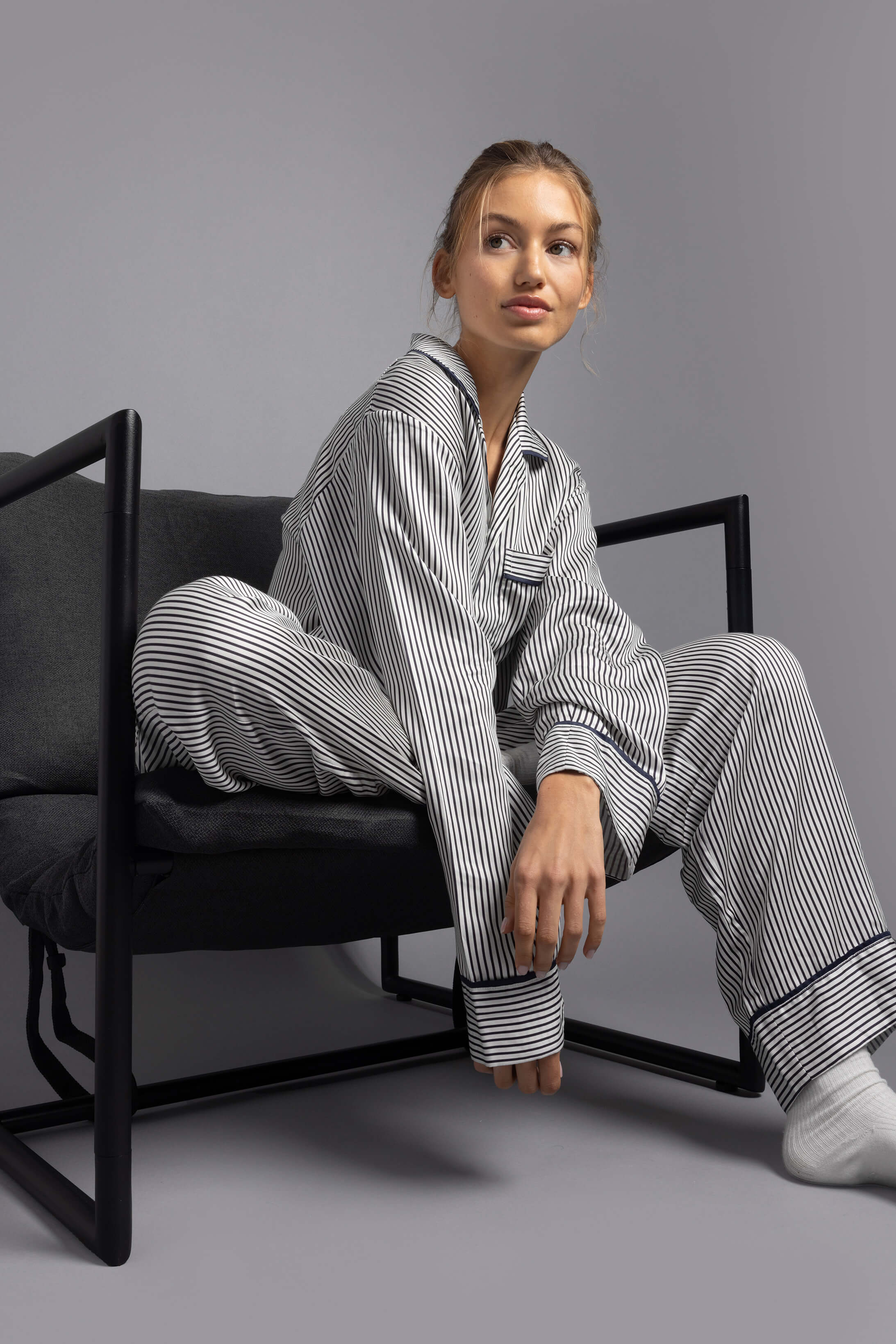 Silky Lyocell Long Striped Pajama Set