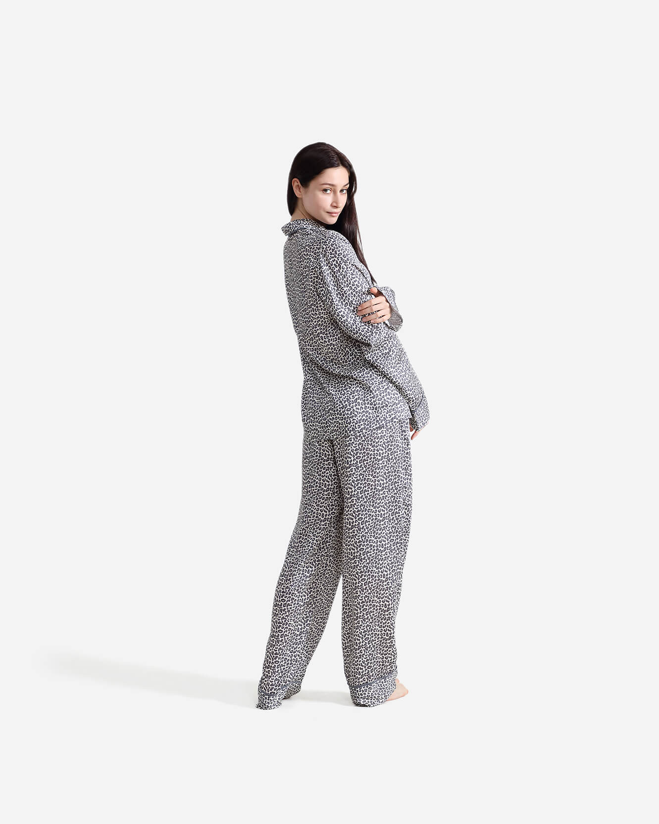 Silky Lyocell Long Leopard Print Pajama Set