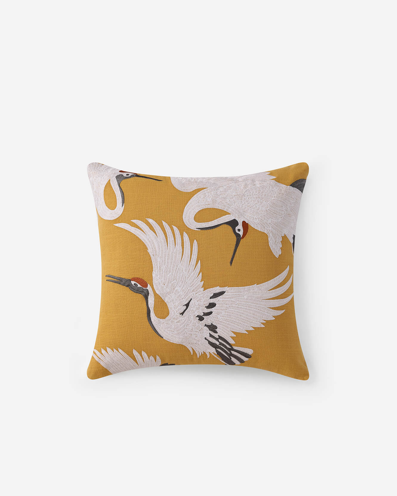 Crane Embroidered Throw Pillow